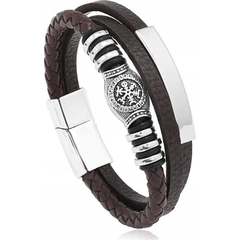 Náramek KOŽENÝ PÁNSKÝ NÁRAMEK ELEGANTNÍ NEREZOVÁ OCEL 316L HNĚDÝ PREMIUM