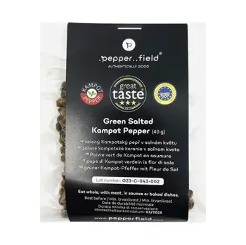 Zelený Kampotský pepř v solném květu