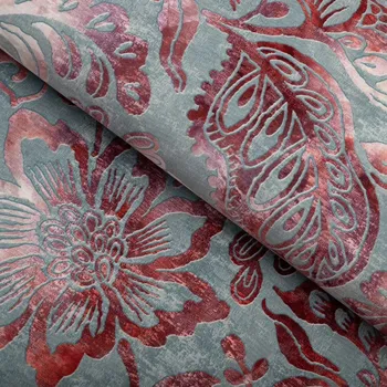 Sametová látka Tamara TMR-054 Abstraktní vínové květy na šedozeleném - šířka 150 cm