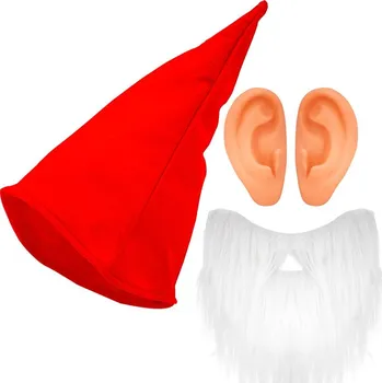 Karnevalový kostým Sada červený trpaslík (klobouk, vousy, uši)