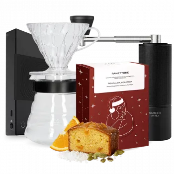 Příprava kávy DAK Christmas Panettone coffee Hario V60 Timemore C3S Basic Scale Set - černý