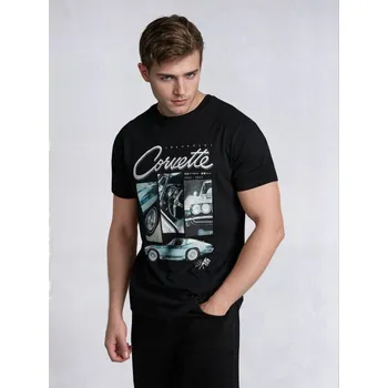 Sinsay - Bavlněná košilka s potiskem Chevrolet Corvette - černá - 924GP-99X - 924GP-99X-XS