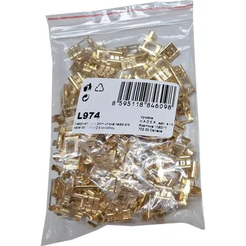 Síťový kabel Faston-zdířka 6,3mm úhlová,neizol.kabel do 1,5mm2, balení 100ks