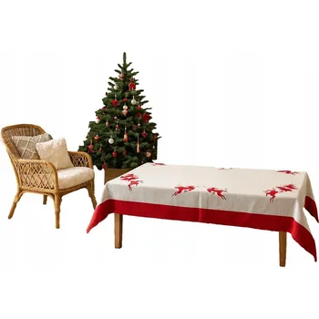 ubrus Vánoční ubrus 110x160 béžový červený stromečky sobi ODOLNÝ PROTI SKVRNÁM