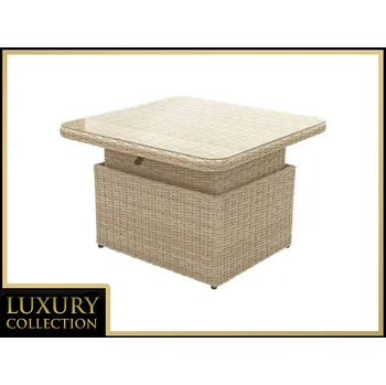 Zahradní stůl DEOKORK Ratanový stůl výsuvný jídelní/odkládací 100 x 100 cm MALIBU (cappuccino)