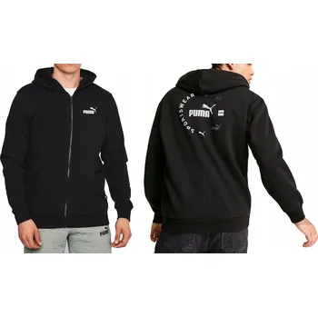 Pánská mikina 3269 PÁNSKÁ MIKINA PUMA NA ZIP S KAPUCÍ BAVLNĚNÁ ZATEPLENÁ ČERNÁ XL