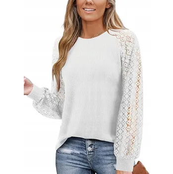 Dámská halenka Dámská halenka svetr s krajkou, dlouhý rukáv, kulatý výstřih, XXL