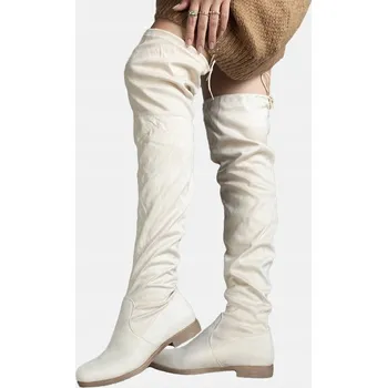 Dámské kozačky Béžové dlouhé kozačky na platformě z eko-semiše Hallora, velikost 39