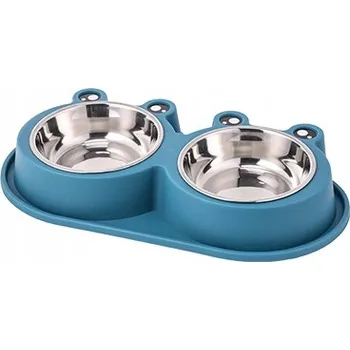 Miska pro psa Dvojitá miska z nerezové oceli ve tvaru žáby (modrá)