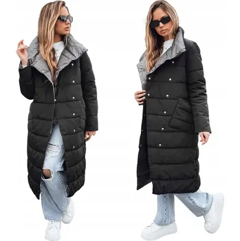 Dámský kabát Dámský kabát zimní bunda oboustranná černá dlouhá TY5487 - S