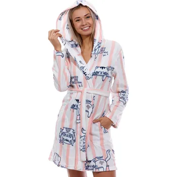 Dámské noční prádlo Bílý i růžově pruhovaný hřejivý župan pro ženy i slečny SPÍCÍ KOČIČKY 1Z1611 růžová s
