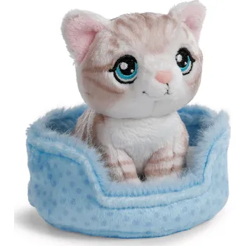 plyšák NICI PLYŠOVÝ MAZLÍČEK PŘÍTULNÍČEK ŠEDÁ KOČKA V MODRÉM KOŠÍČKU 12 CM