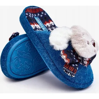 Dívčí bačkory DĚTSKÉ PAPUČE (BAČKORY) S TLUSTOU PODRÁŽKOU, MEDVÍDEK, MODRÉ, VELIKOST 32