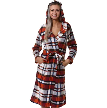 Dámský župan Dlouhý dámský župan teploučký károvaný 1Z1244 oranžová l