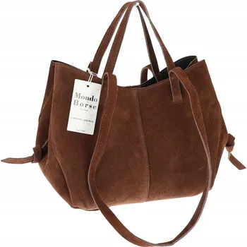 Kabelka Italská dámská kabelka VERA PELLE kožená semišová shopper MB09 Hnědá