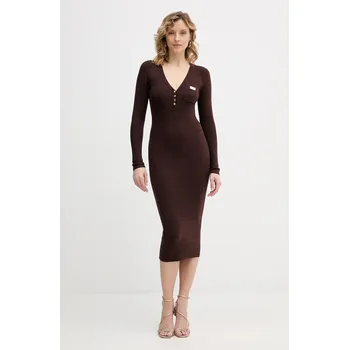 Dámské šaty Šaty s příměsí hedvábí Elisabetta Franchi AM14B61E2 hnědá 89X, vel. 36