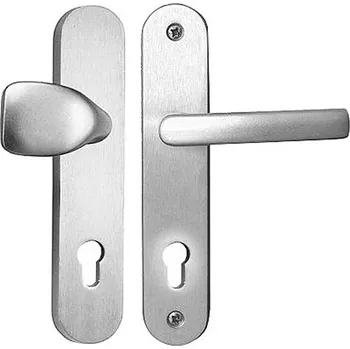 Dveřní kování Bezpečnostní kování rozteč 90 madlo-klika, přírodní hliník, bez krytky