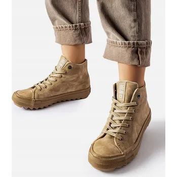 Dámské tenisky VYSOKÉ DÁMSKÉ TENISKY BIG STAR GG274071 BÉŽOVÉ zateplené ekokůže 37