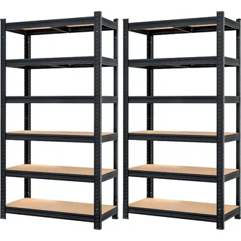 Dílenský regál FurniGO Sada 2 ks 6policových regálů – černá
