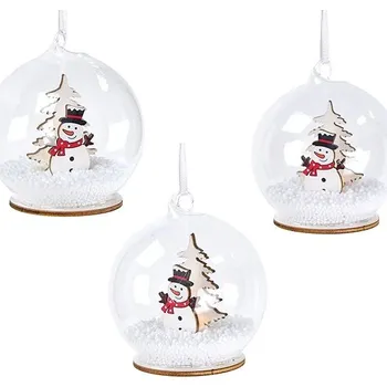 Vánoční dekorace Dommio Průhledná baňka se sněhulákem a s LED osvětlením, průměr 8 cm, set 3 ks