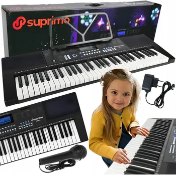 Hudební nástroj pro děti KEYBOARD PIANO ORGAN 61 KLÁVES PODSVÍCENÉ LED KLÁVESY PRO DĚTI K VÝUCE