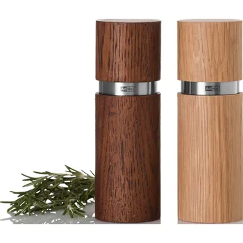 Kempingové nádobí AdHoc Set mlýnků na pepř a sůl Textura, CeraCut, dubové dřevo přírodní a hnědý 15 cm