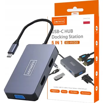 USB hub ADAPTÉR HUB Rozbočovač 5v1 USB-C 3.1 2x HDMI 4K VGA USB 3.0