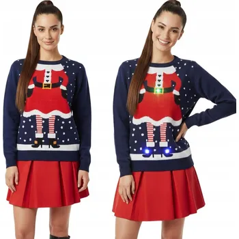 Dámské oblečení Dámský vánoční svetr s LED světly, kostým Paní Clausové, svítící, XXL