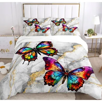 Povlečení Povlečení Módní motiv motýla a květin z mikrovlákna 240x220cm, 2x povlak na polštář 50x72