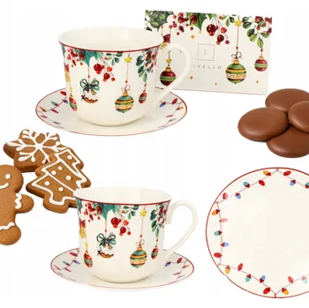 LIVELLO VÁNOČNÍ Šálek Porcelánový 400 ml JUMBO S Podšálkem 15,5cm BAŇKY