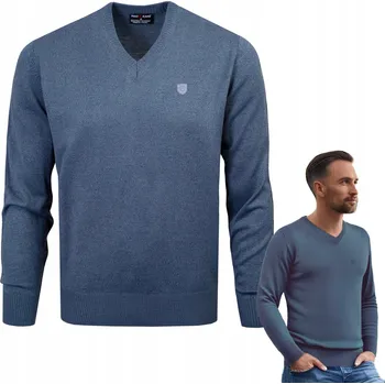 Dámský svetr Pako Jeans elegantní svetr s výstřihem do V, pružný, modrý, výstřih do V, velikost 3XL