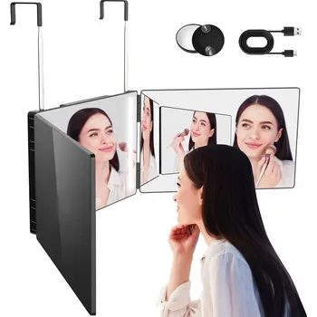 Zrcadlo Závěsné zrcadlo černé, třídílné, s nastavitelným hákem