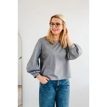 Dámská tunika Dámská bavlněná tunika POPLIN s balónovými rukávy tmavě šedá - TPORUTGRS