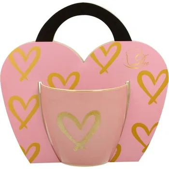 Zlaté srdce - porcelánový hrnek růžový (460 ml)