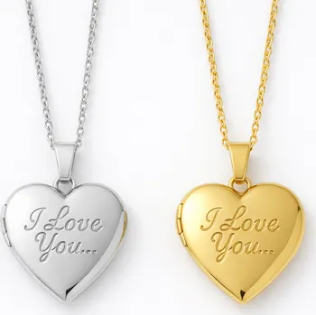 Přívěsek Ocelový medailonek srdce s nápisem I love you - Stříbrná