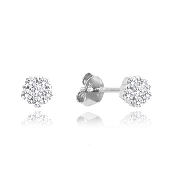Náušnice MINET Dětské stříbrné náušnice KYTIČKY s bílými zirkony
