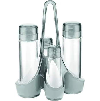 Nádoba na olej a ocet Guzzini, Dávkovače na olej a ocet Two-tone se slánkou a pepřenkou na stojanu šedé 5 dílů - Formadore