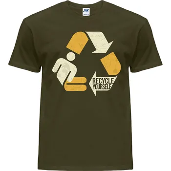 Pánská móda panske_levne_tricko_potisk_recykluj_sebe Barva: Khaki, velikost: M