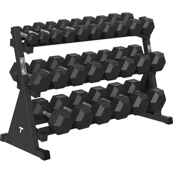 Sada jednoručních činek TUNTURI Platinum Hexa 2,5-30 kg + stojan