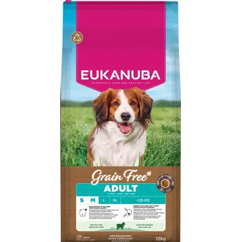 2x12kg Eukanuba Grain Free Adult Small & Medium Breed s jehněčím výhodné balení granule pro psy