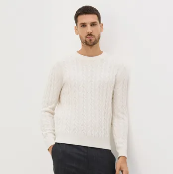 Pánský svetr Reserved - Vlněný svetr s copánkovým vzorem - krémová - 483GQ-01X - 483GQ-01X-L