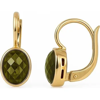 Náušnice Vltavín Moldavite Zlaté náušnice s vltavínem - ovál šachovnicový brus P20 0012