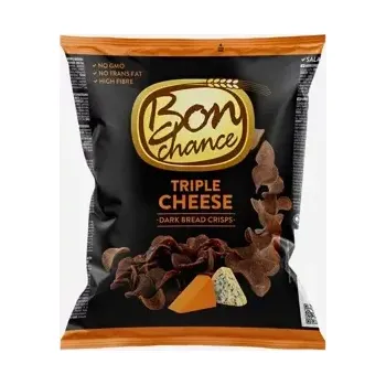 Slaná pochutina Tmavé chlebové chipsy se třemi druhy sýrů 120 g
