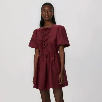 Dámské šaty Reserved - Mini šaty s vázáním - hnědá - 655HS-83X - 655HS-83X-S