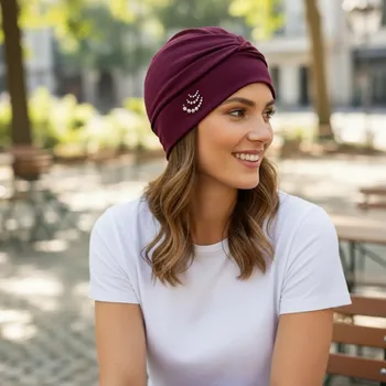 Ebbie Bavlněný turban-lotus - BORDÓ Velikost: 57