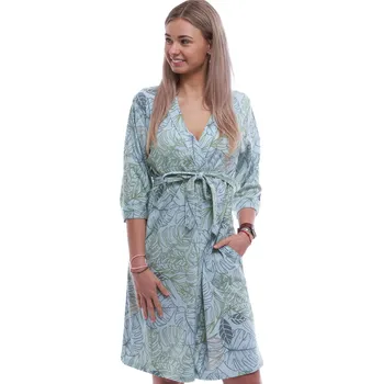 Dámský župan Zelinkavý lehký dámský župan s listím 1G0631 zelená xxxl