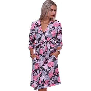 Dámský župan Růžový i šedý lehký župan do porodnice na kojení s listím 1G0573 šedá xxxl