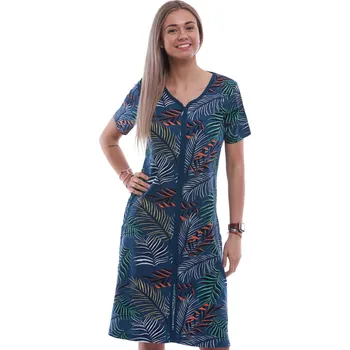 Dámská noční košile Modrý župan nebo košilka těhotenská i kojící na zip vzor barevné kapradí 1G0690 modrá s