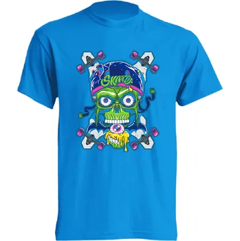 Pánské tričko panske_levne_tricko_potisk_Skull_Skate Barva: Azure - azurově modrá, velikost: L