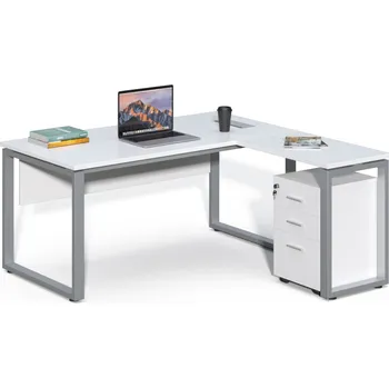 Psací stůl Rohový kancelářský stůl s kontejnerem Houseland Prime Home 01 160 cm bílý